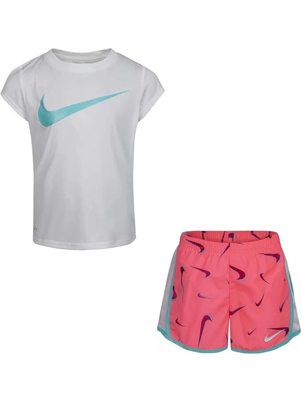 Nike White Tee and Pink Printed Shorts Kids Matching Set - Picture 1 of 2